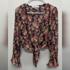 Marnie West Floral Ruffle Tie-Front Blouse size M